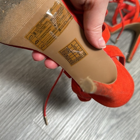 Forever 21 Red Orange Lace Up Heels Size 8 - Picture 6 of 8